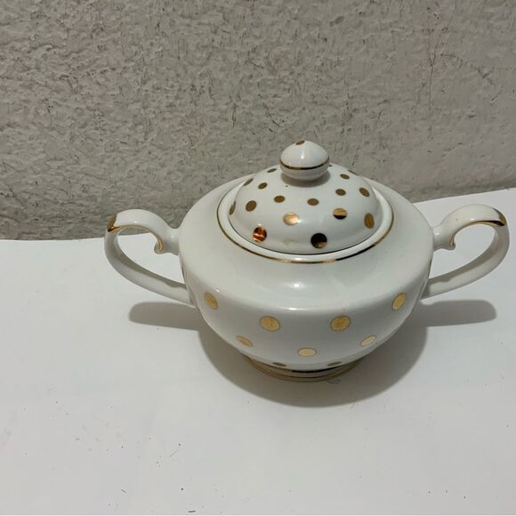 Grace s Teaware White with Large Gold Polka Dot Teapot with Lid G11 - Picture 5 of 8